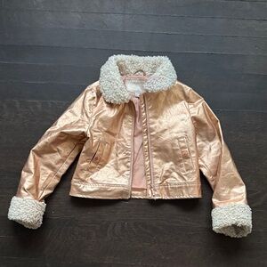 Janie and Jack Metallic Gold Moto bomber Jacket with Shearling